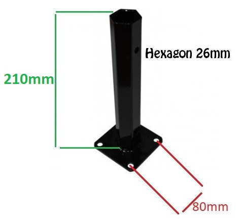 Manicot roata motocultor baza patrata (h 210mm - Hexagon 26mm) [1]