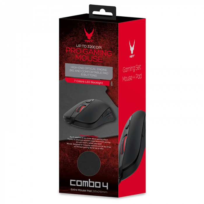 Set mouse gaming 3200DPI + mousepad VARR, negru, senzor optic, 6 butoane [4]