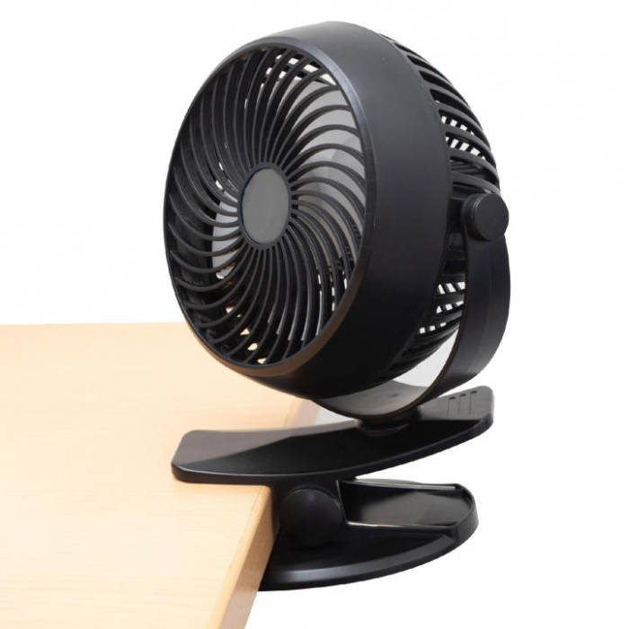 Ventilator cu acumulator si clema, 10 cm, negru, 3 trepte, buton electronic, acumulator 1800 mAh, autonomie 3-6 h [3]