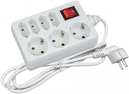 Casa si bucatarie - Prelungitor 7 prize (3x16A 4x2.5A) cu întrerupător 1,5m 3G1.5 Entac M1, 3680W, 16A, 250V