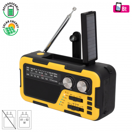 Casa si bucatarie - Radio solar hibrid, BT/USB/SD cu incarcare hibrida, solara sau cu manivela rotativa sau cablu USB