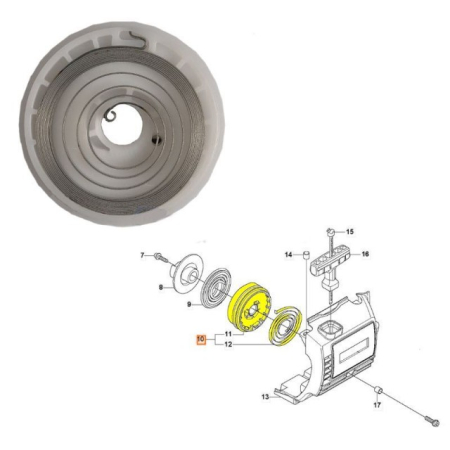  Pornire motocoasa  - Fulie cu arc demaror motocoasa Husqvarna 323R, 325R, 326R