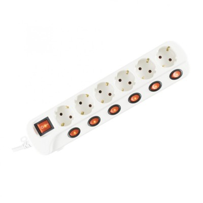 Casa si bucatarie - Prelungitor 6 socluri cu buton individual, 3 m, alb 250 V 3500 W