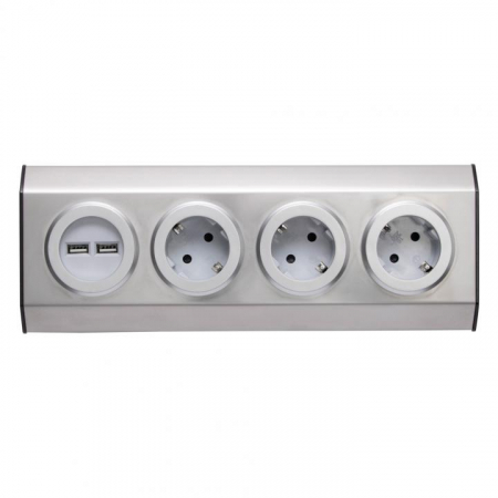 Casa si bucatarie - Prelungitor pentru bucatarie, 3 prize, 2x Usb, fara cablu, otel inoxidabil, 3680W