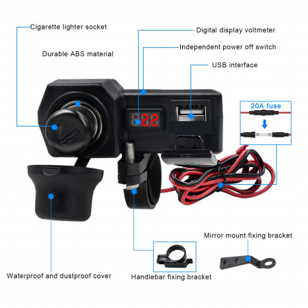 Piese ATV  - Priza alimentare Moto / Atv 12V + USB 5V
