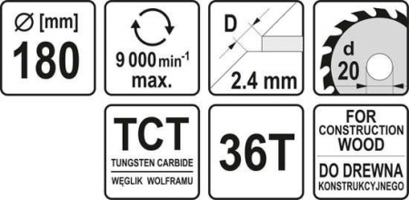 Disc circular pentru lemn 180X20X2.4 mm 36 dinti [2]