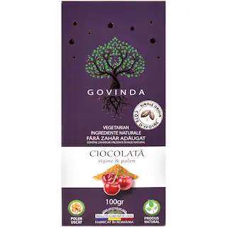 Dulceturi fara zahar - Ciocolata cu visine deshidrate si polen 100 g
