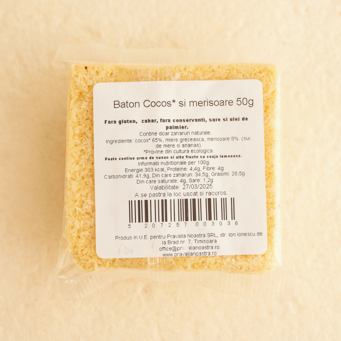 Baton cocos ecologic si merisoare 50G (fara zahar adaugat) [2]