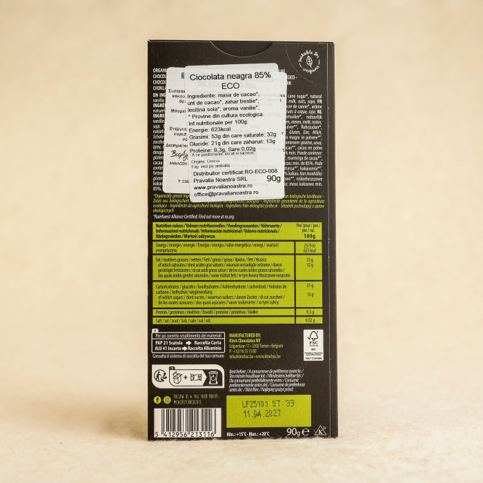 Cachet ciocolata neagra 85% cacao 90g ECO [2]