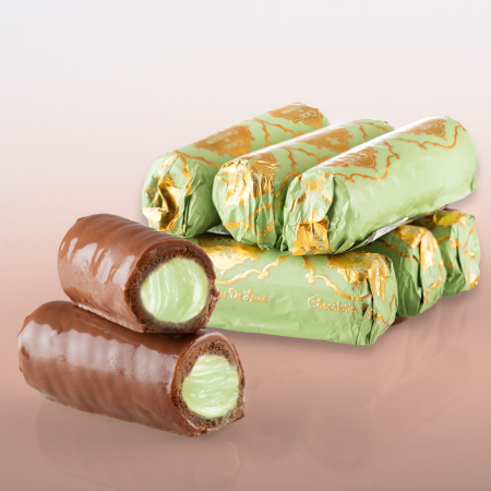 CIOCOLATA & CACAO - CIGARILLO PISTACHIO : Bomboane de ciocolată cu lapte umplute cu cremă aromă de fistic