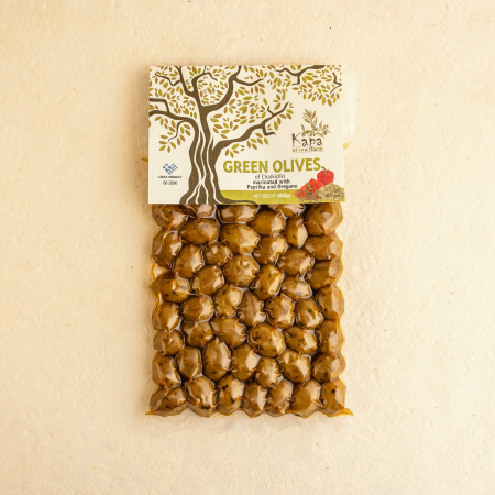 MĂSLINE - Masline verzi paprika/oregano in vaccum - 400g