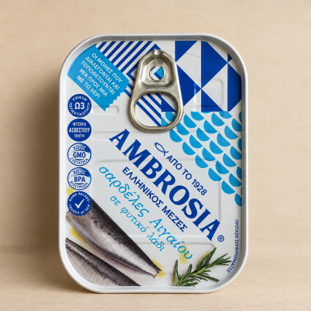 PRODUSE - Sardine Ambrosia din Marea Egee în ulei vegetal 105 g - Ambrosia