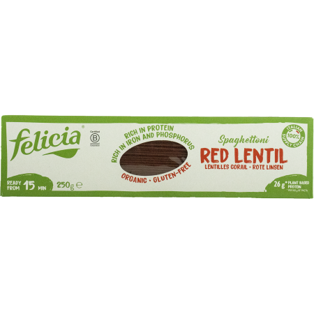 PRODUSE ECO / ORGANICE - Spaghetti  fără gluten din linte roșie ECO 250 g - Felicia