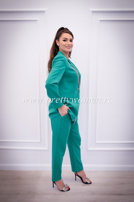 Costum verde elegant cu franjuri [4]