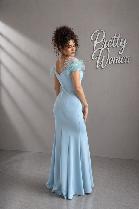 Rochie bleu cu strasuri si pene pe umeri [2]