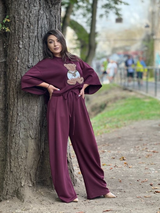 Pantaloni dama bordo cu snur si elastic in talie [4]