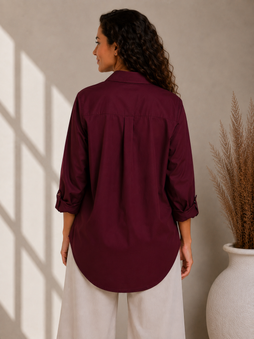 Camasa dama bordo cu broderie floare [3]
