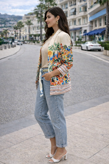 Blugi dama albastri cu talie inalta si curea textila decorativa [2]