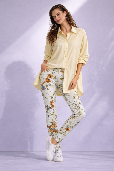 Blugi dama albi cu imprimeu floricele portocalii [2]