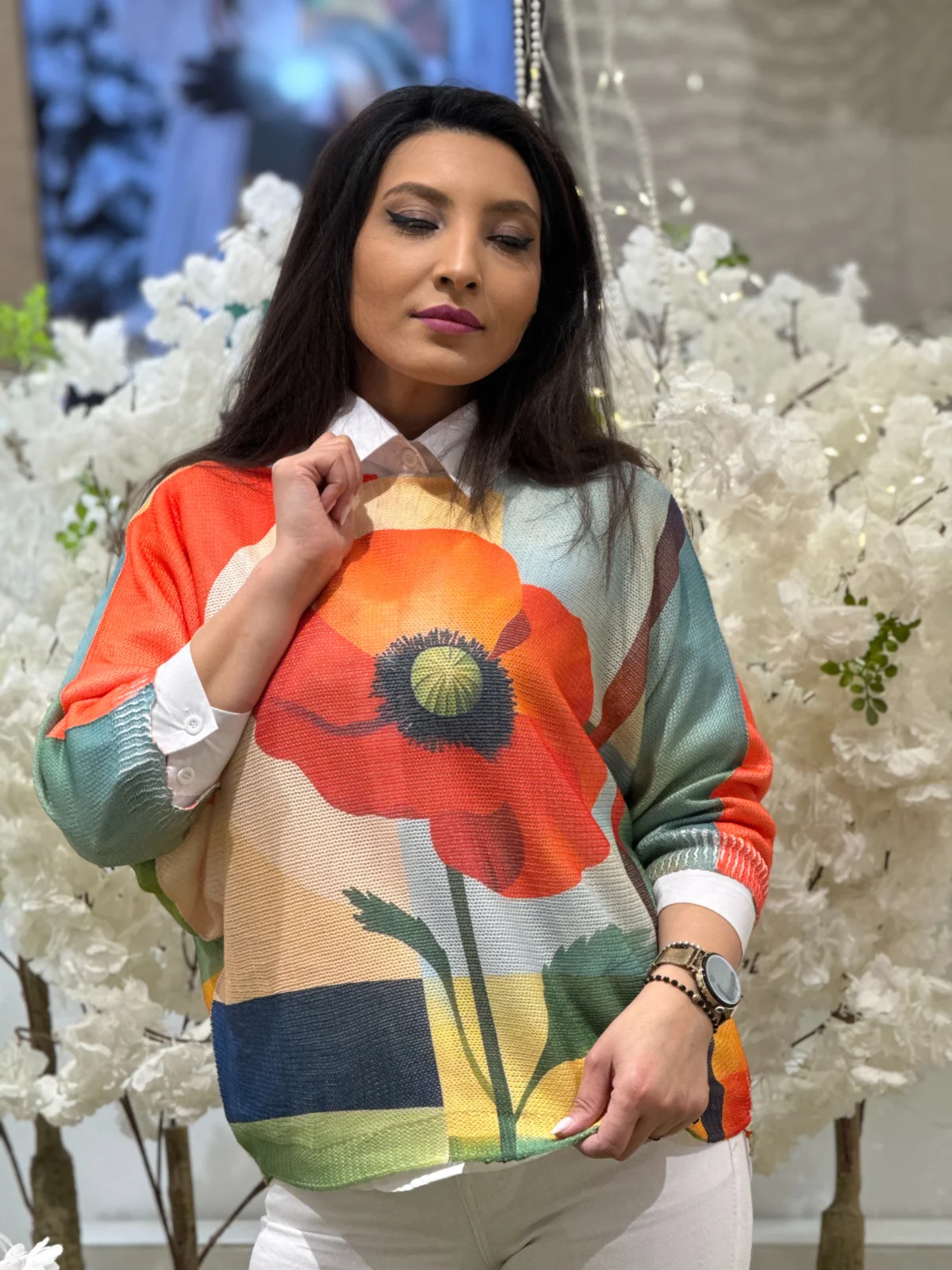 Bluza dama  verde cu imprimeu mac [2]