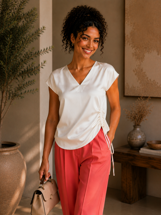 Bluza dama alba cu anchior si snur pe lateral [2]