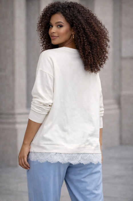 Bluza dama alba din bumbac cu ursulet si dantela [2]