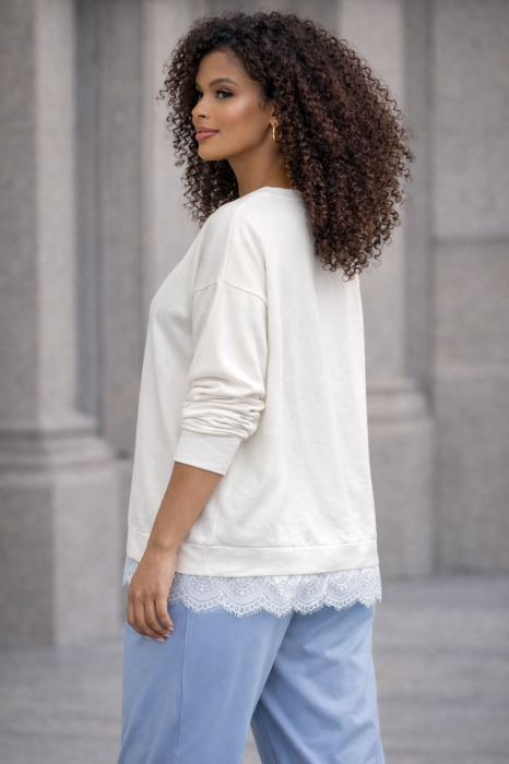 Bluza dama alba din bumbac cu ursulet si dantela [3]