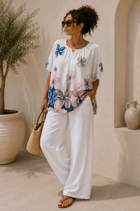Bluza dama alba din vascoza cu imprimeu floral si dantela [2]