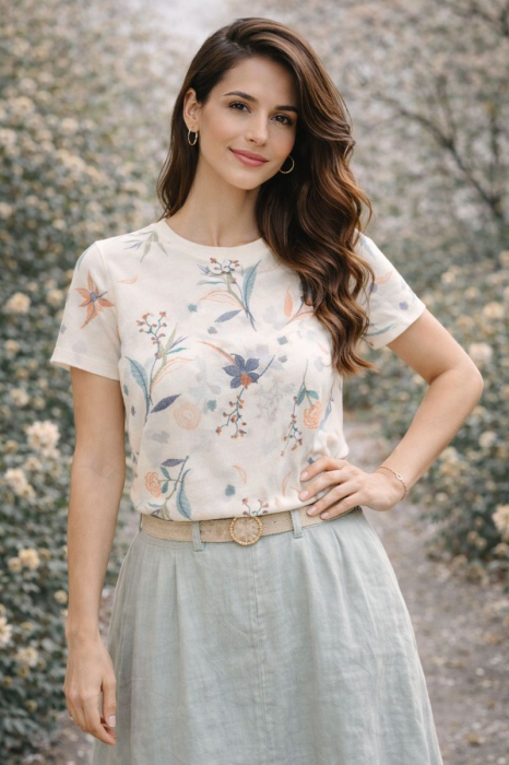 Bluza dama alba din vascoza cu imprimeu flori [2]