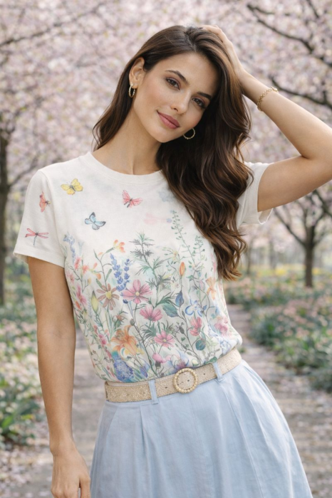 Bluza dama alba din vascoza cu imprimeu fluturi [2]