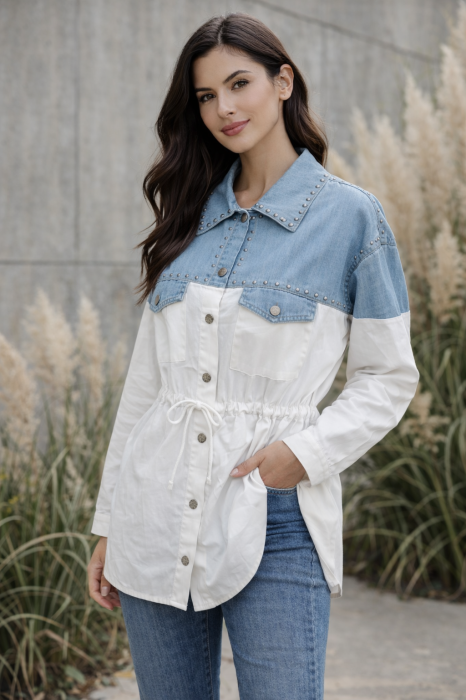 Bluza dama alba tip camasa cu snur in talie [2]