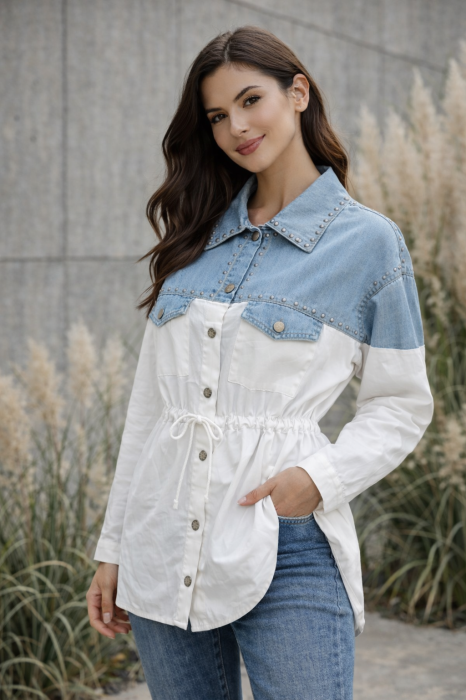 Bluza dama alba tip camasa cu snur in talie [4]