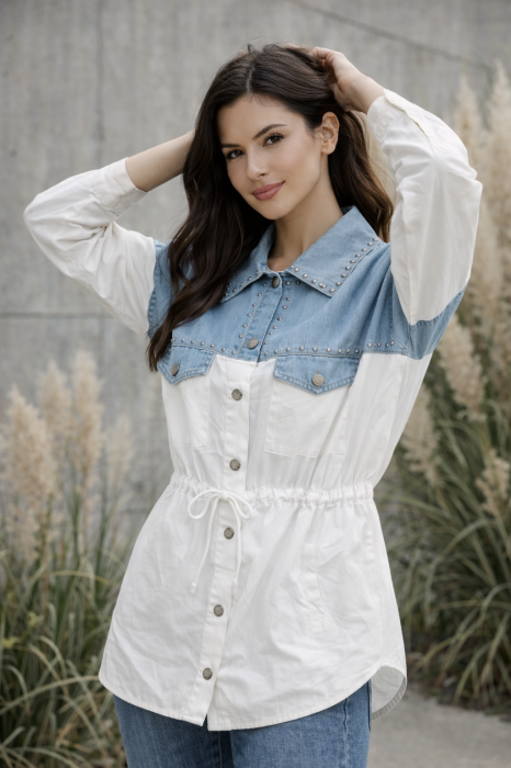 Bluza dama alba tip camasa cu snur in talie [3]