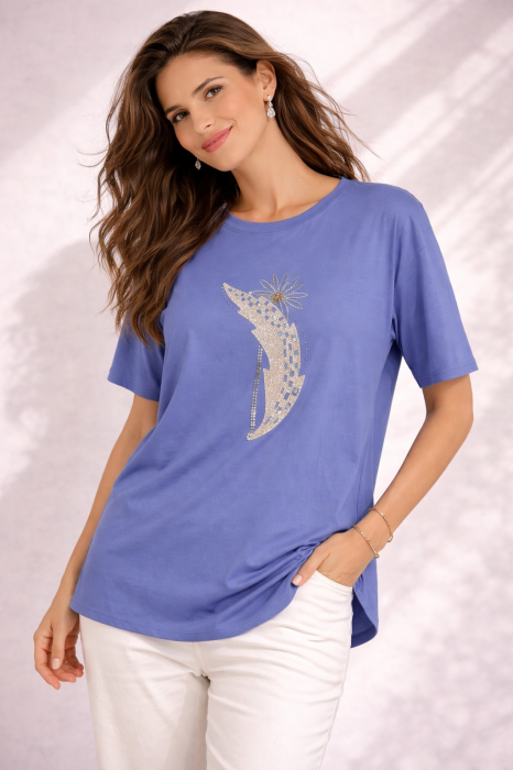 Bluza dama albastra cu imprimeu pietricele si nasturi decorativi in spate [4]