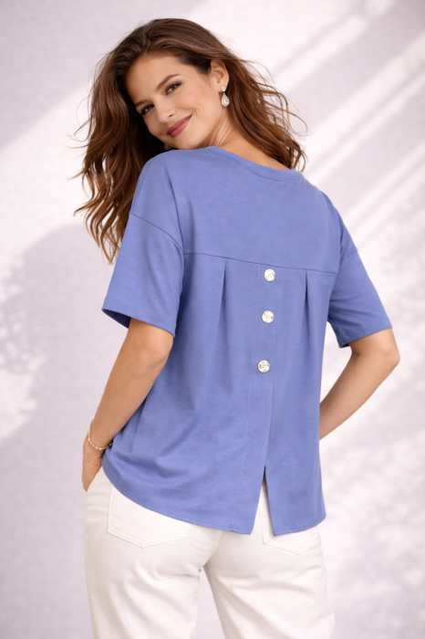 Bluza dama albastra cu imprimeu pietricele si nasturi decorativi in spate [3]