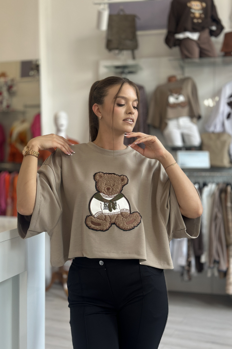 Bluza dama bej cu imprimeu ursulet [3]
