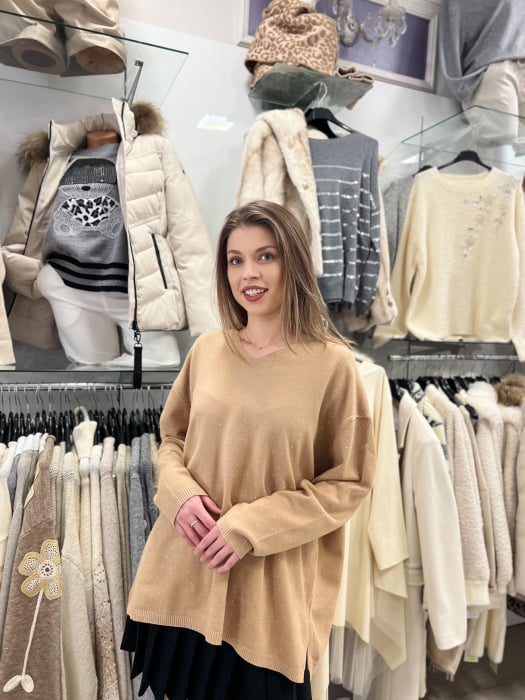 Bluza dama bej cu sclipici si anchior