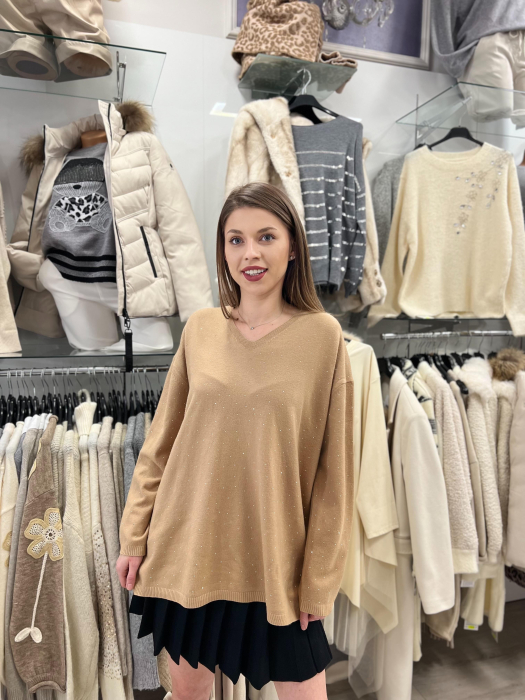 Bluza dama bej cu sclipici si anchior [3]
