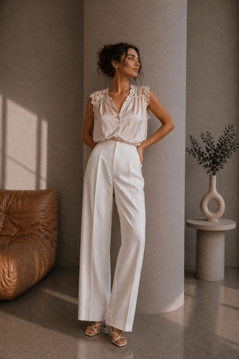 Bluza dama bej din satin cu broderie florala [4]