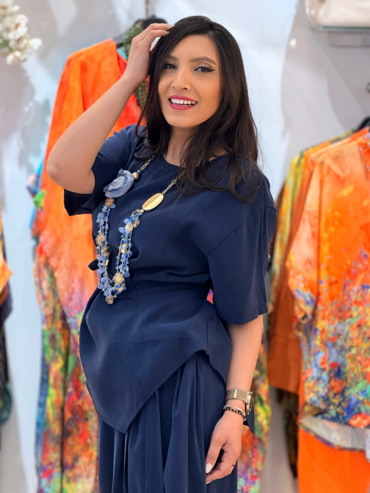 Bluza dama bleumarin cu funda in talie [4]