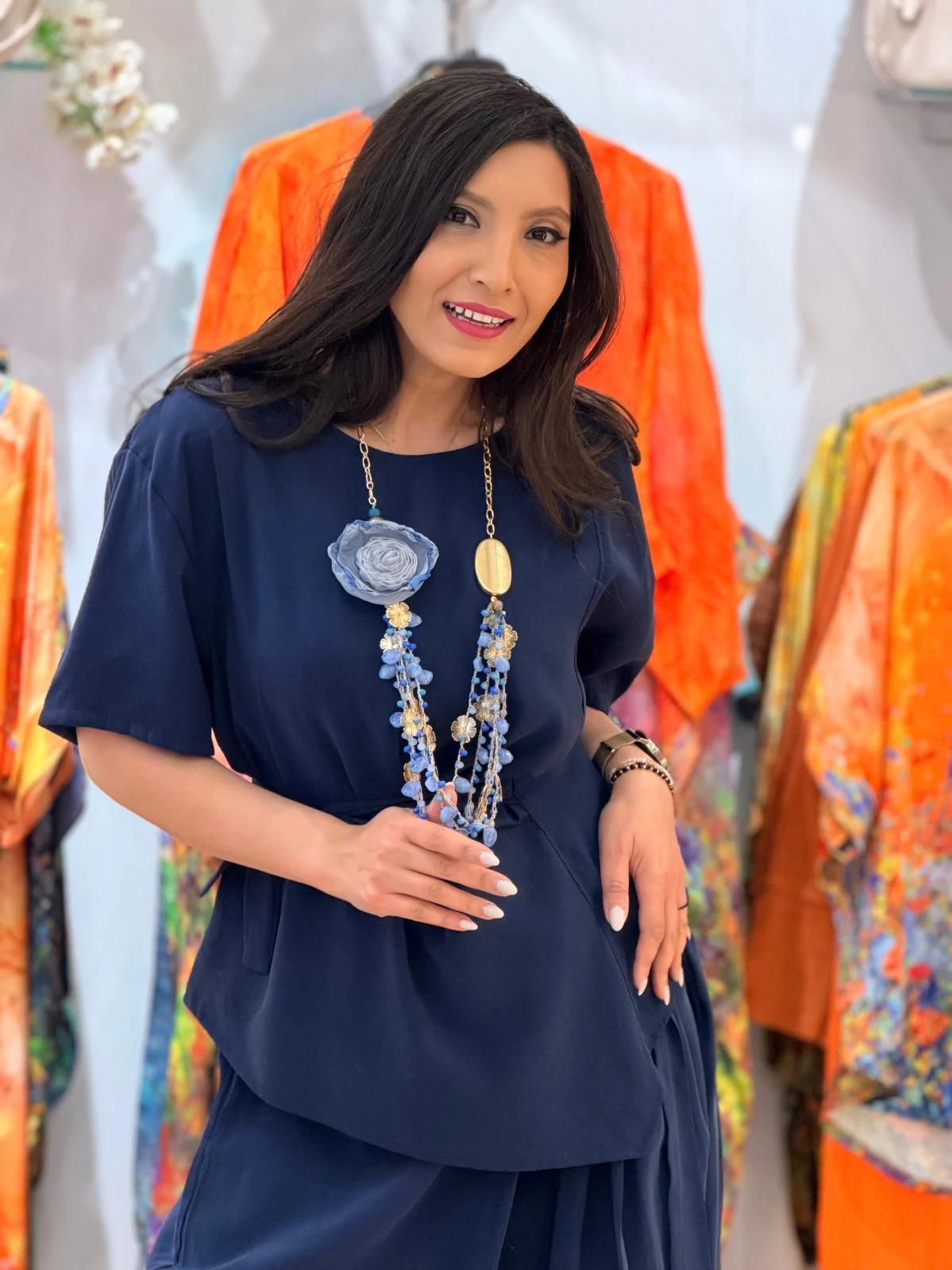 Bluza dama bleumarin cu funda in talie [6]