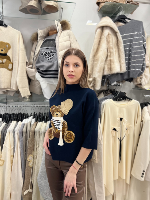 Bluza dama bleumarin cu ursulet cu fular si caciula [3]