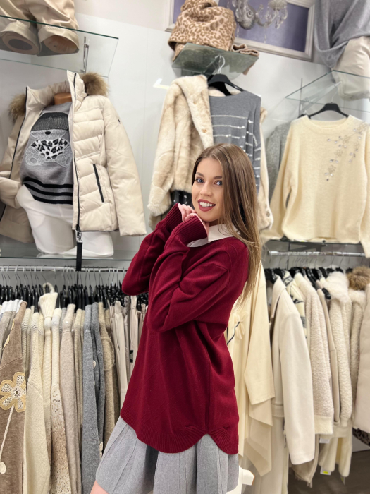 Bluza dama bordo cu aplicatie de guler [4]