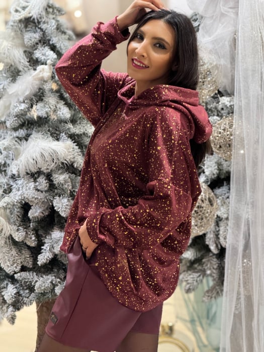 Bluza dama bordo cu imprimeu auriu si pietricele [3]