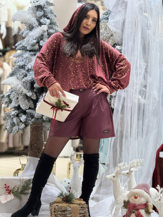 Bluza dama bordo cu imprimeu auriu si pietricele [5]