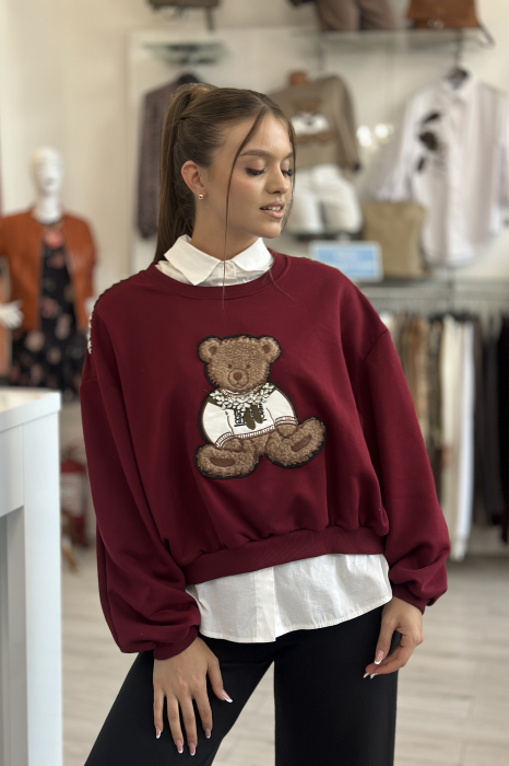 Bluza dama bordo cu imprimeu ursulet