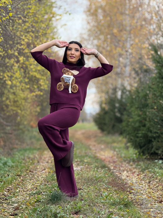 Bluza dama bordo cu ursulet cu fular si caciula [5]