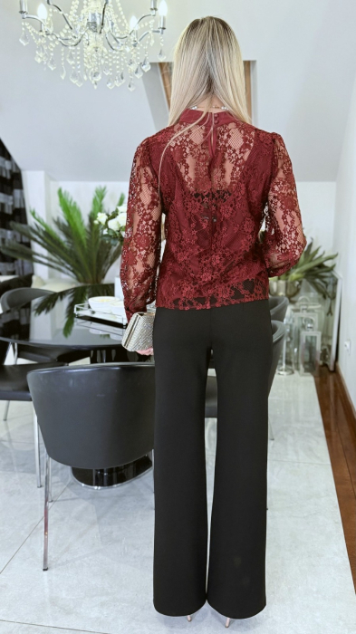 Bluza dama bordo din dantela cu mansete [6]