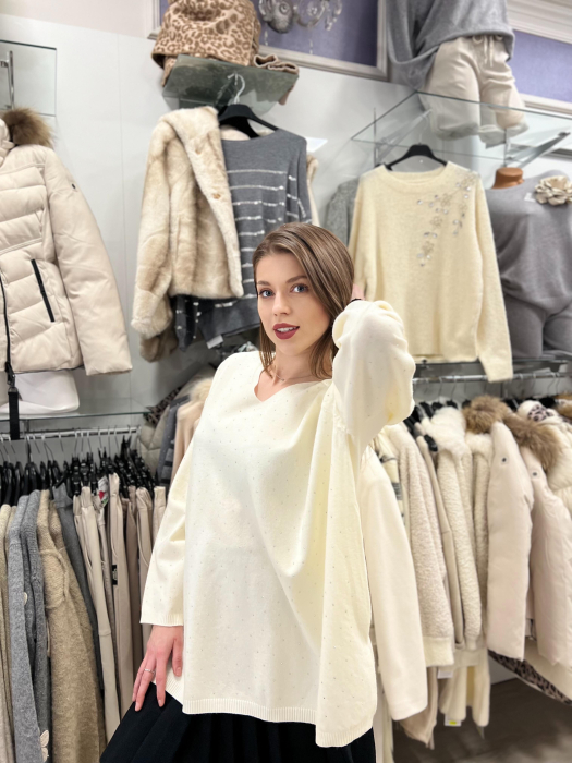Bluza dama crem cu sclipici si anchior [3]