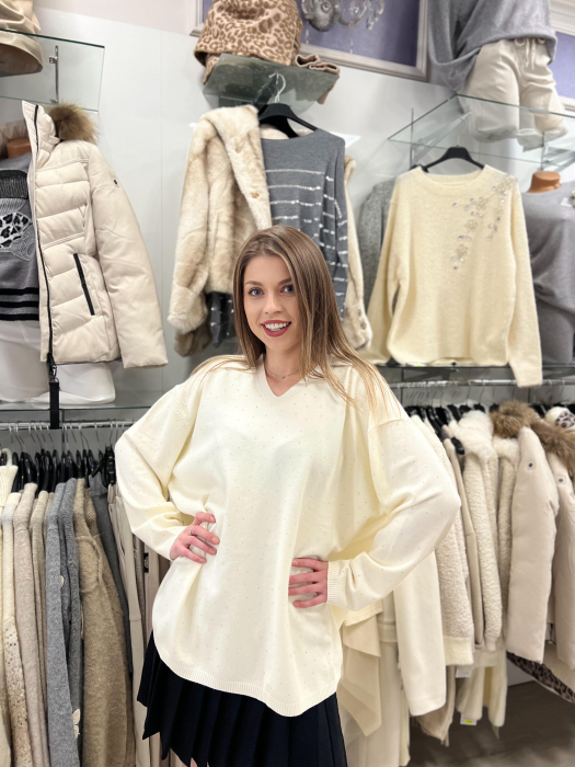 Bluza dama crem cu sclipici si anchior